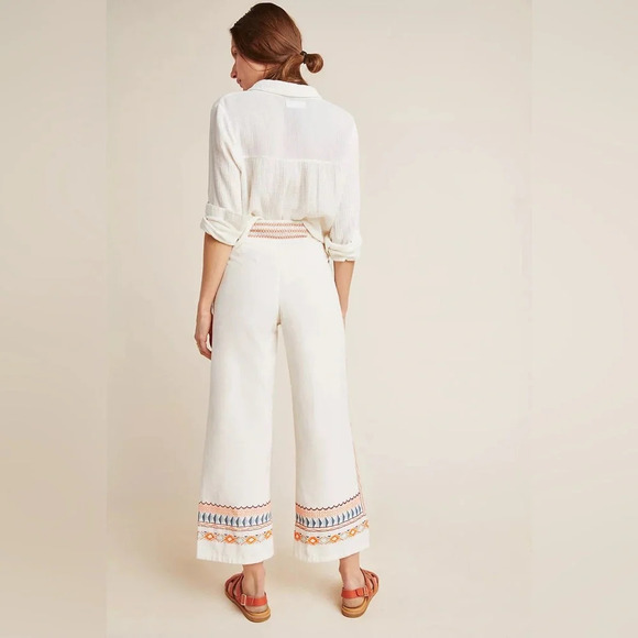 Anthropologie Islander Embroidered Crop Pants Vacation Resortwear | Size 2 - Picture 8 of 9